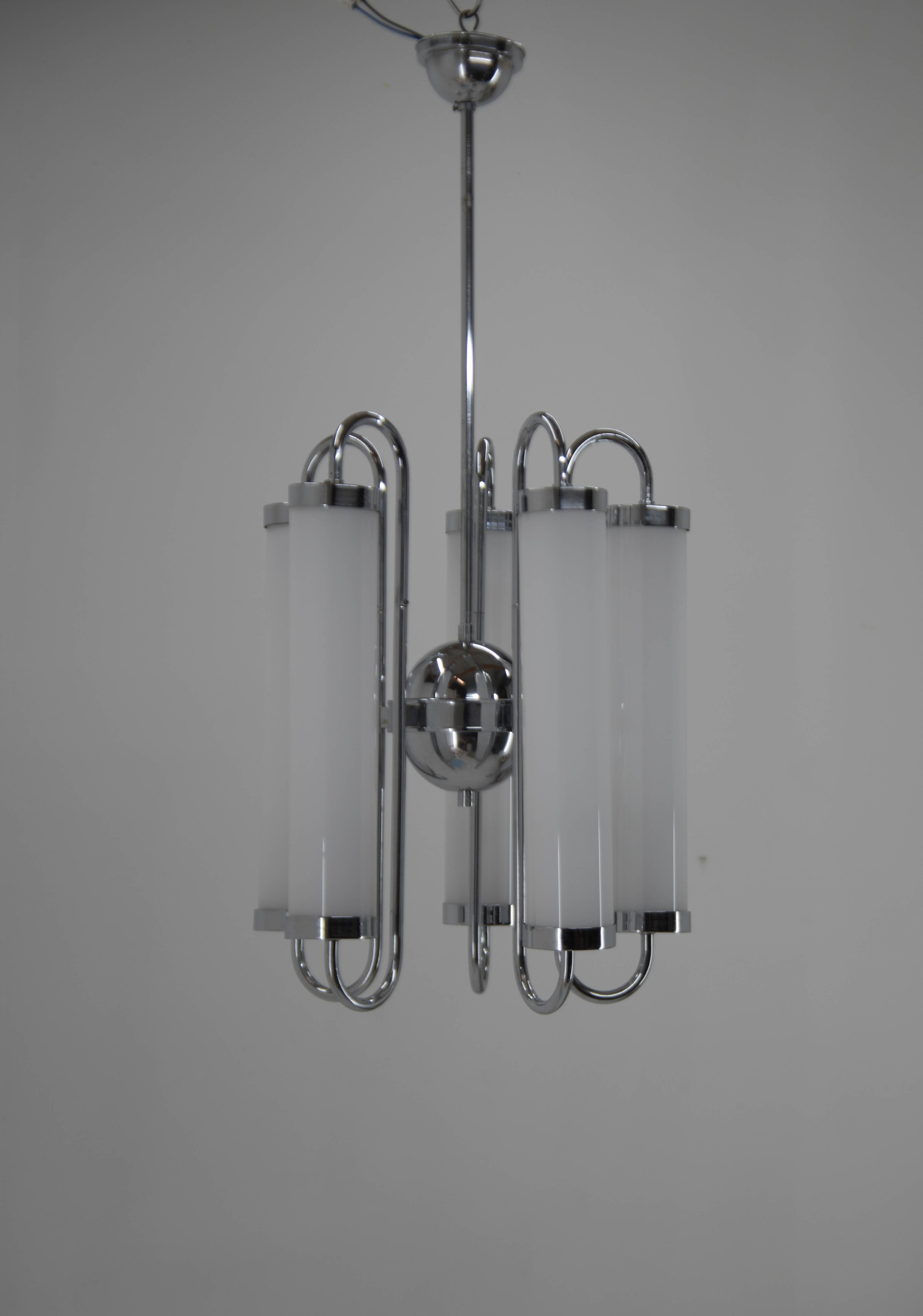 5-flamming tubular bauhaus chandelier, 1930s