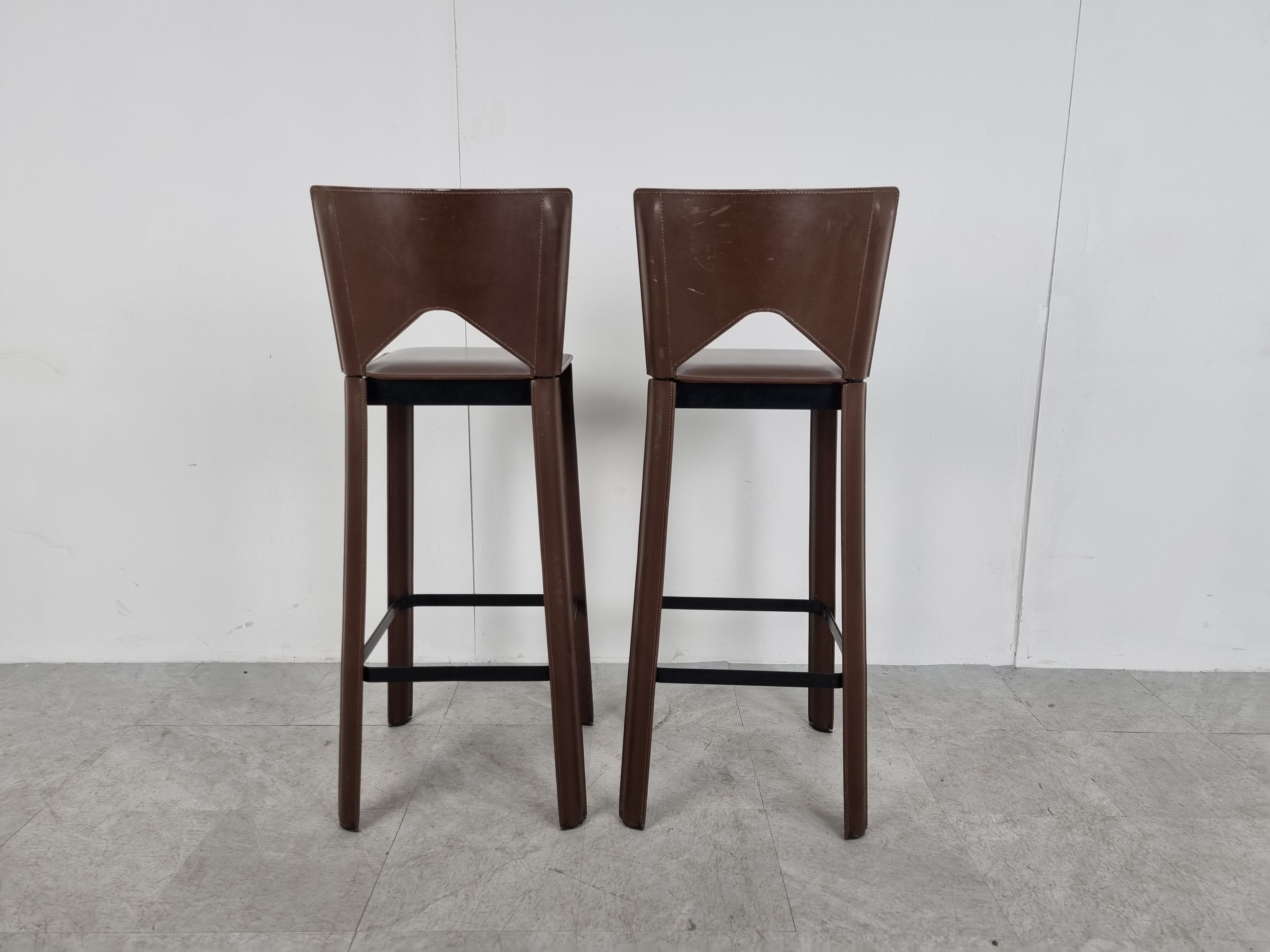 Brazilian leather bar stools, 1980s