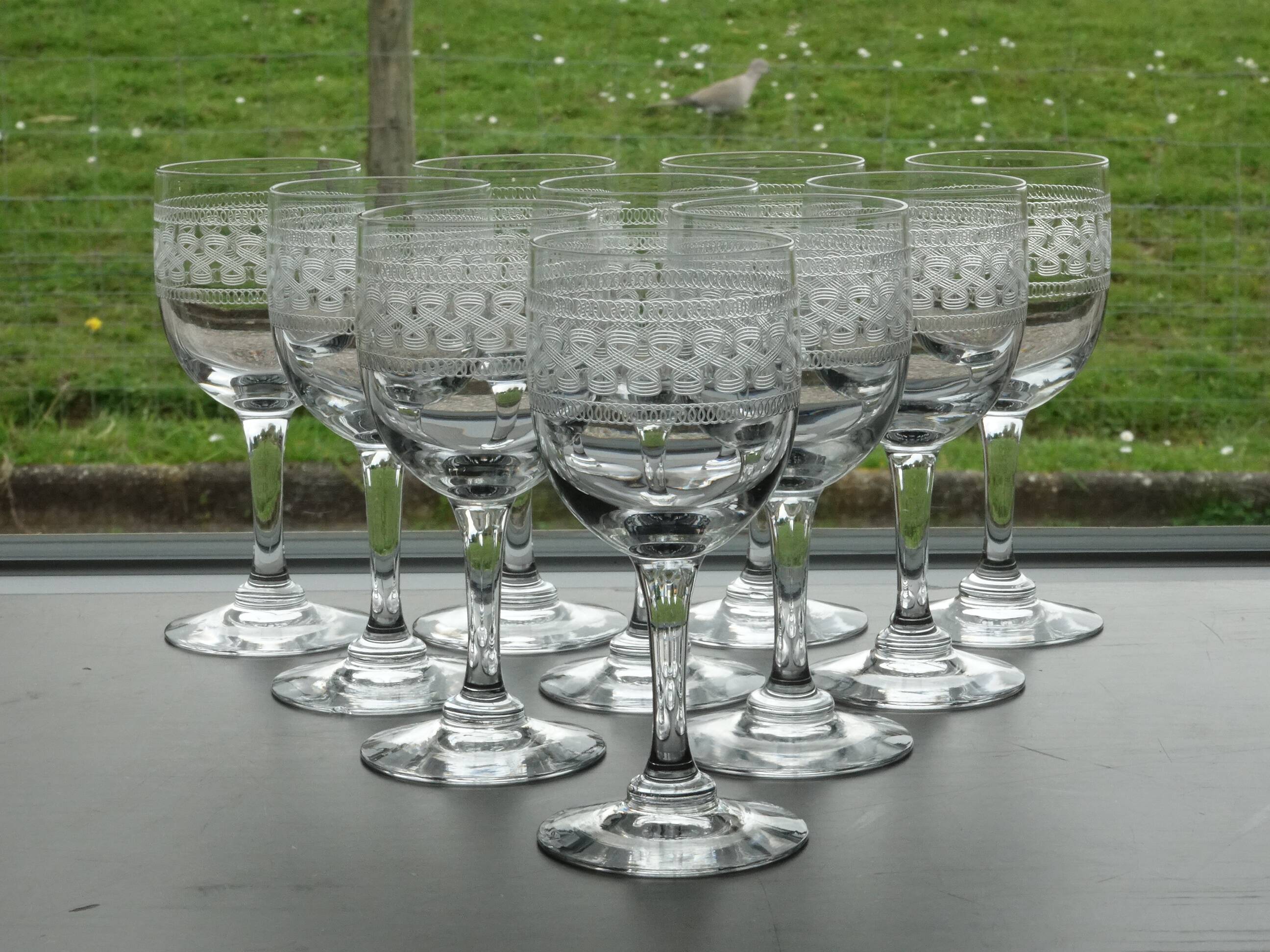 Portieux Meisenthal set of 10 crystal wine glasses