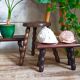 Pair of vintage solid turned wood footstools