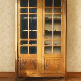 Small Art Deco period oak cabinet with glass front