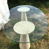 Table glass columns travertine design 1980