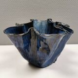 Very special vase in “folded” bluish glazed clay.