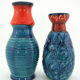 2 red and blue ceramic vases - Bodo Mans Bay Keramik - West Germany Pottery - vintage 60s