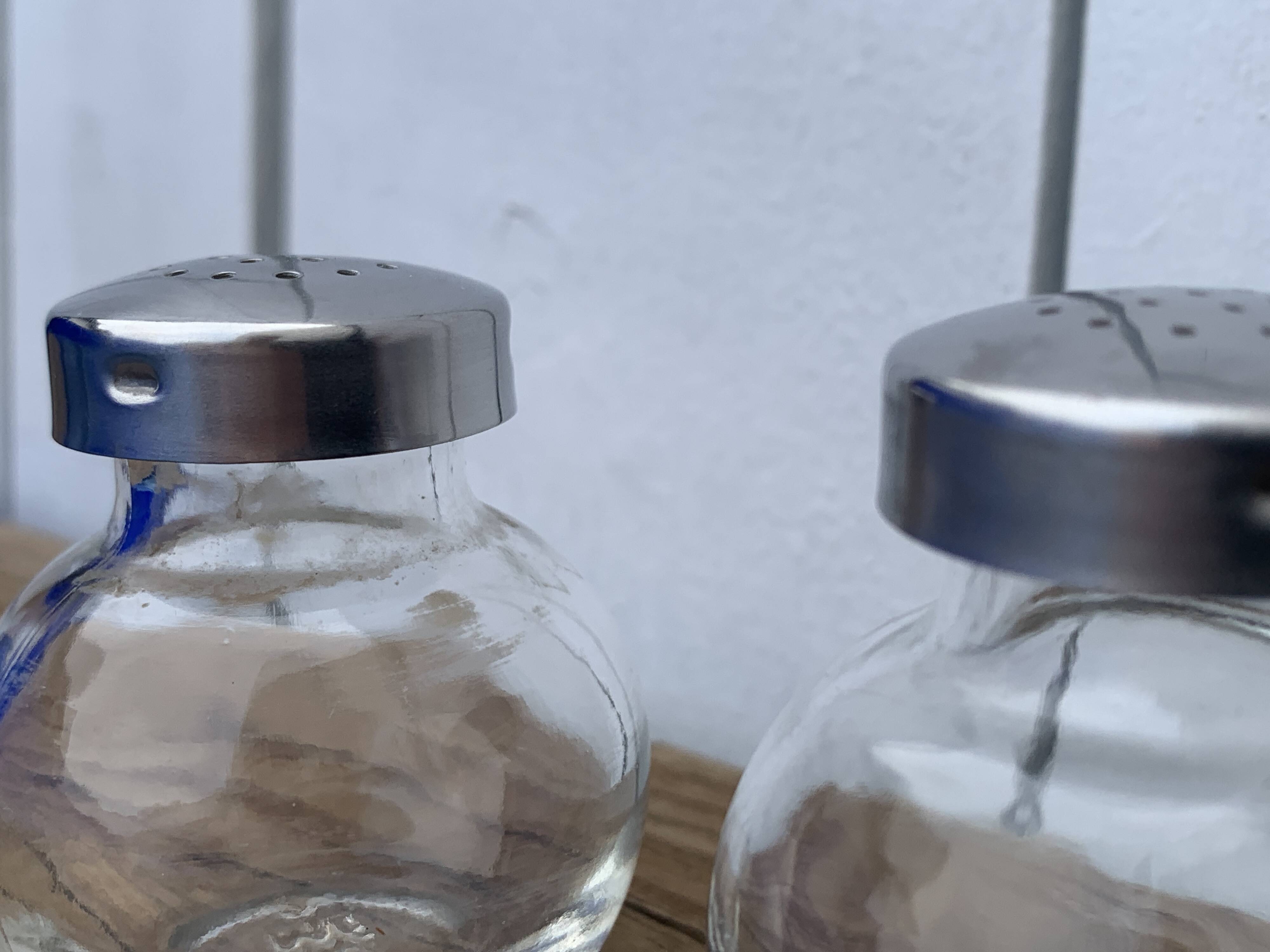 German salt and pepper shaker WMF in metal and glass, 1970