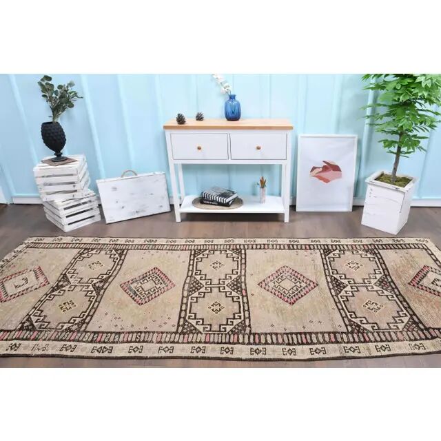 1960s Turkish Hand-Knotted Runner Rug 120x325