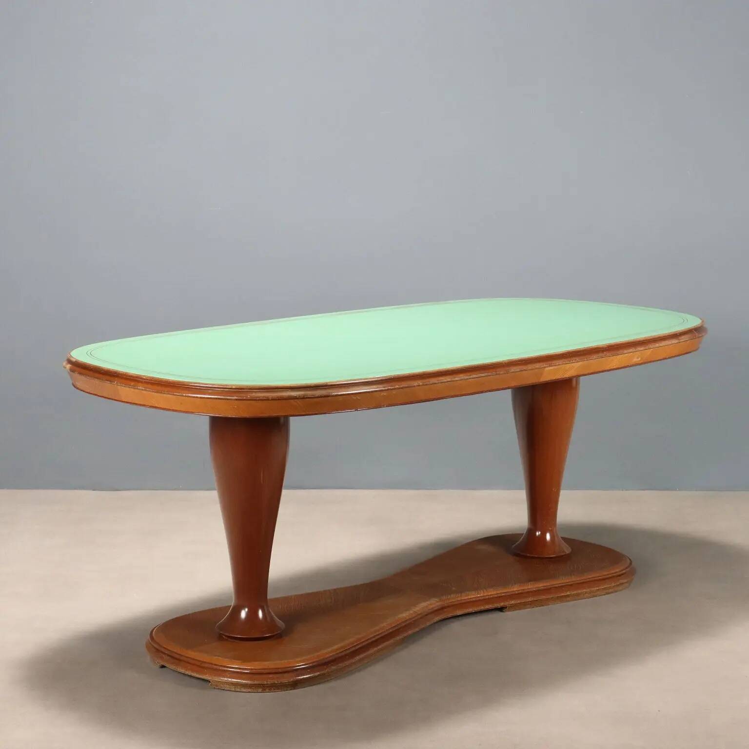 Vintage table in solid beech and glass, design, Italy, 1950s