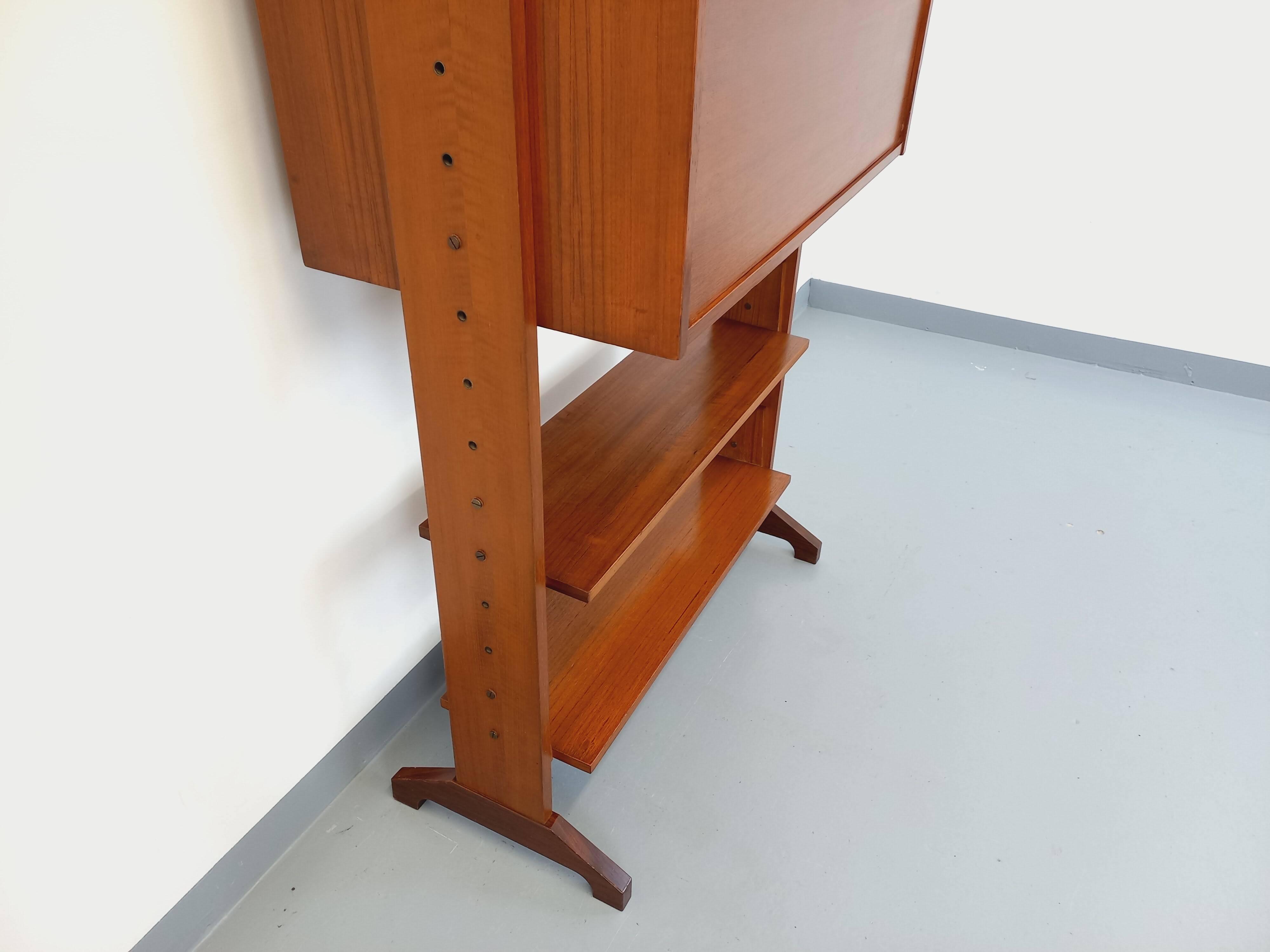 Vintage modular secretary shelf bookcase in teak from the 60s