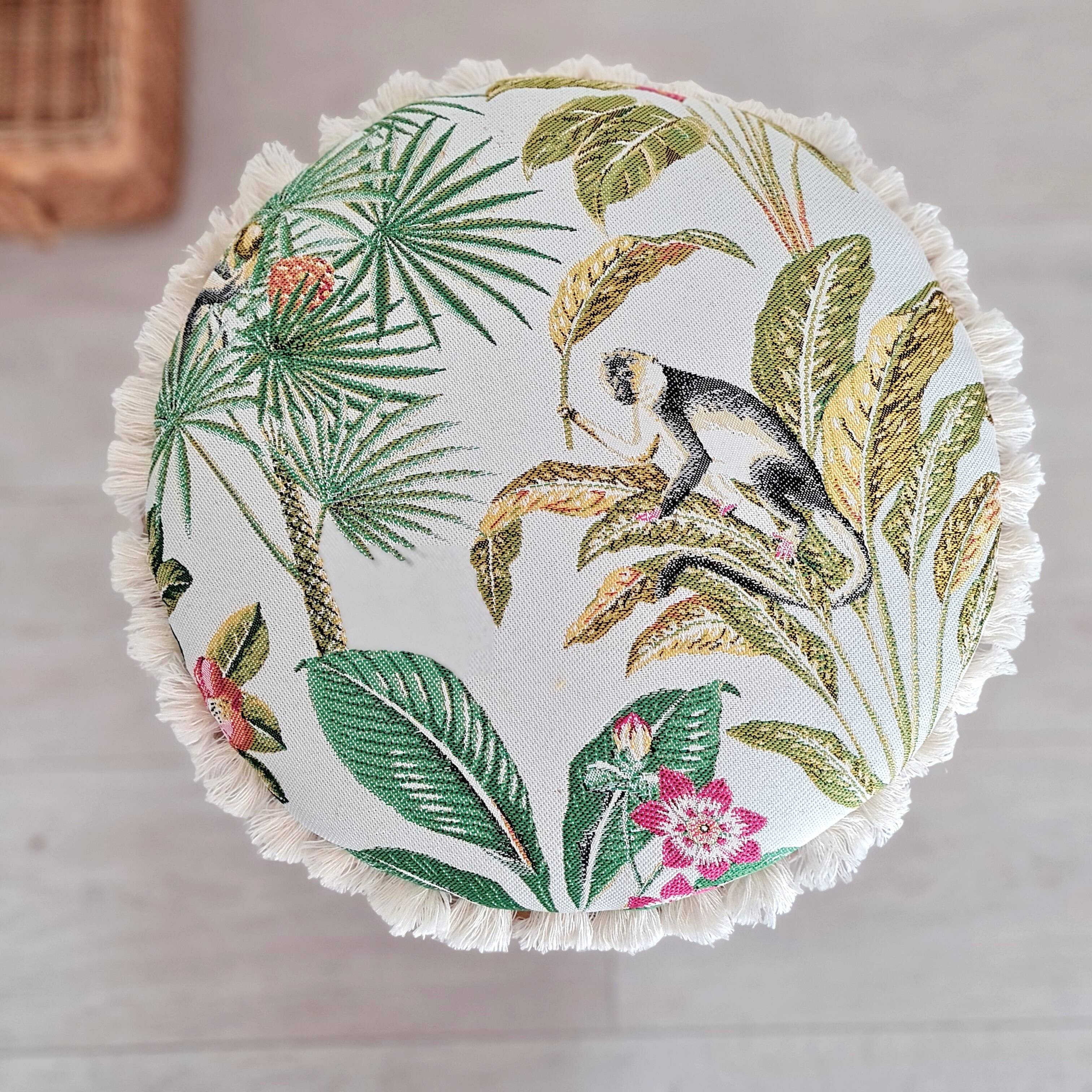 Pouf or end of rattan sofa with tropical seat