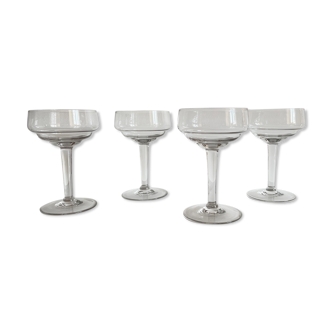 4 champagne glasses blown glass 1930