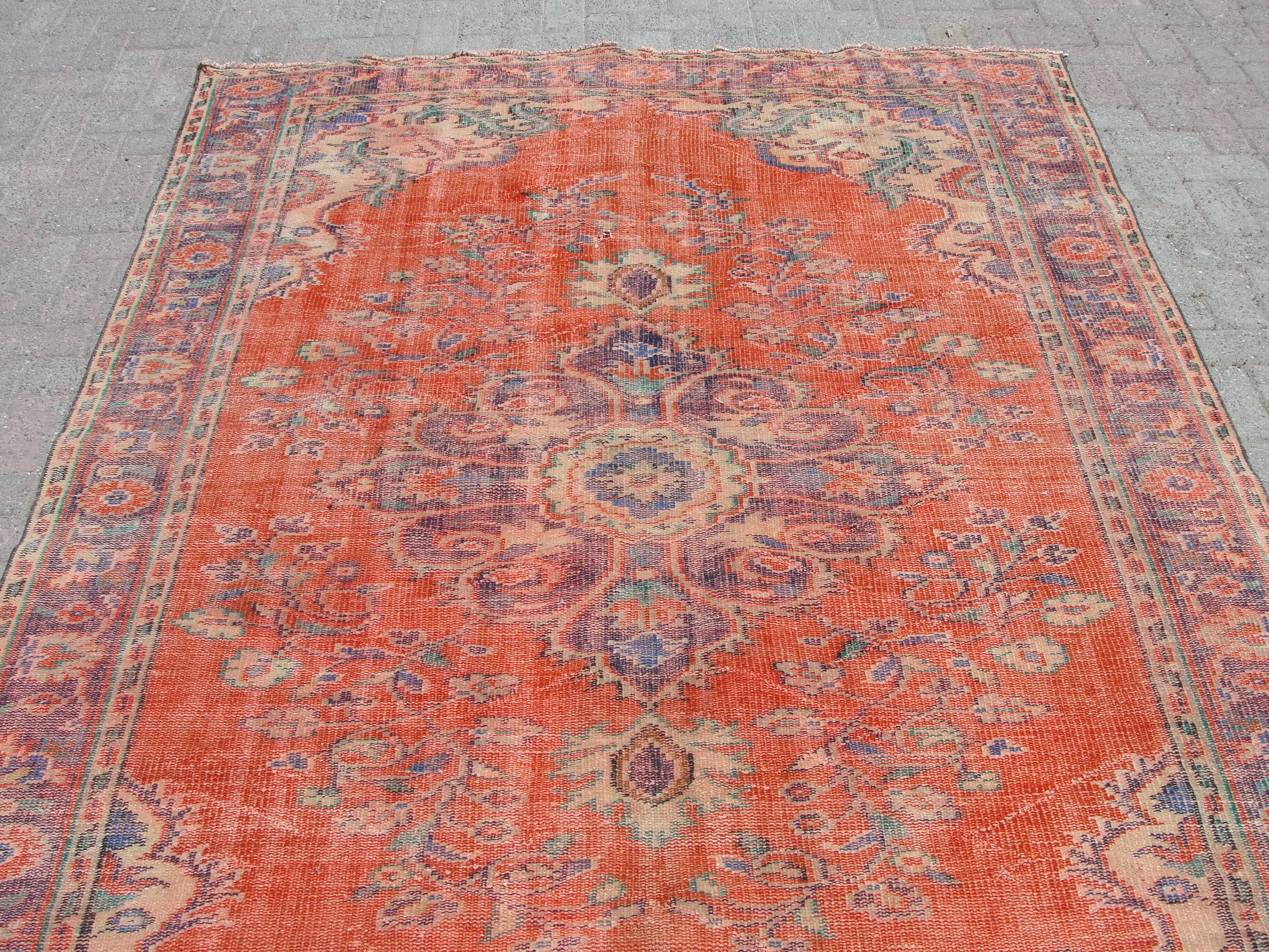 Turkish oushak large handmade red rug 194cm x 286cm living room rugs