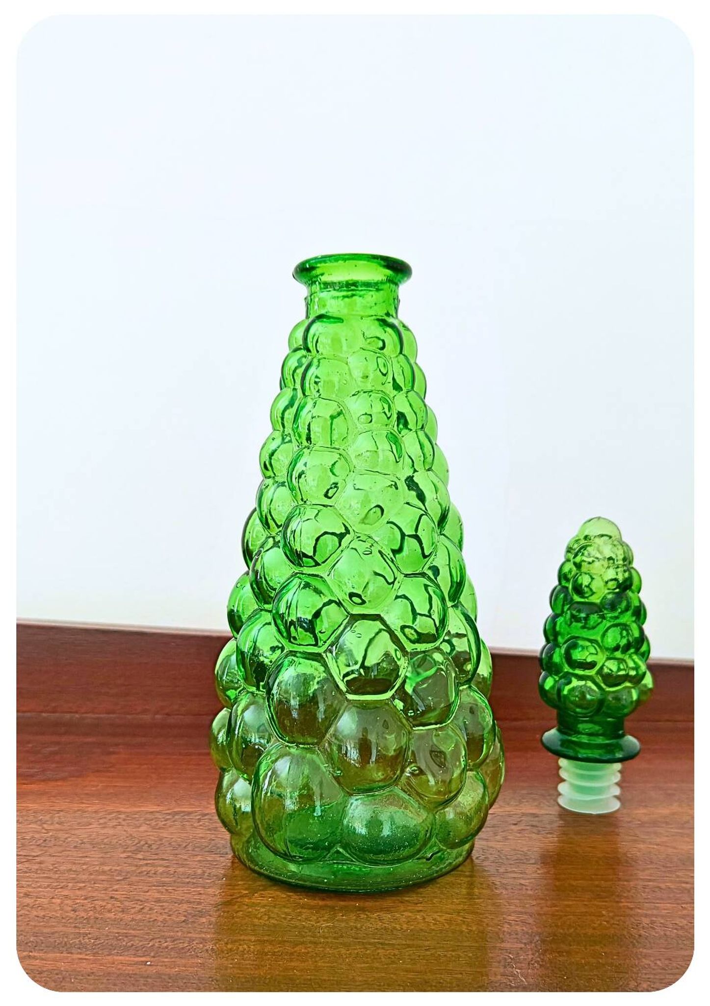 Bouteille/carafe Genie en verre à bulles vert Empoli vintage