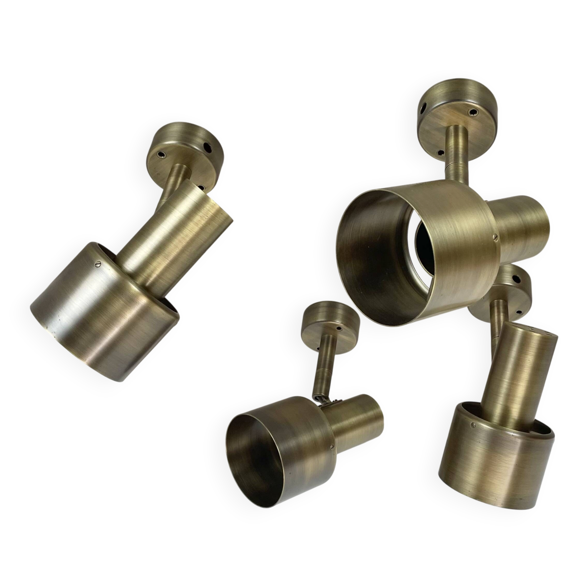 2 of 4 minimalist solid Brass "tube" SPOT Ceiling wall Lights, Italy 1970s