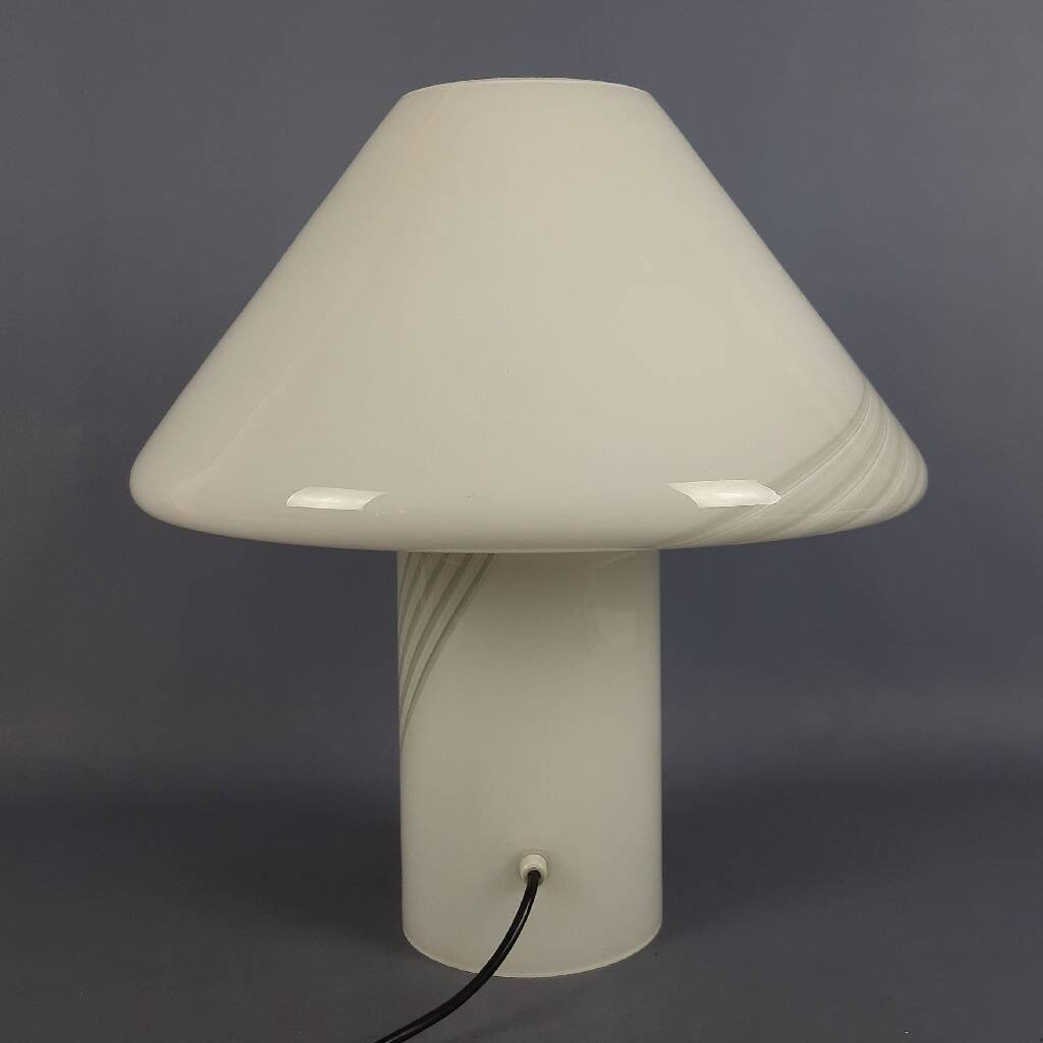 Opal Murano glass mushroom lamp with spiral stripes, 1970s modernist design.