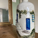 Handcrafted ceramic vase village scene Crete 70s