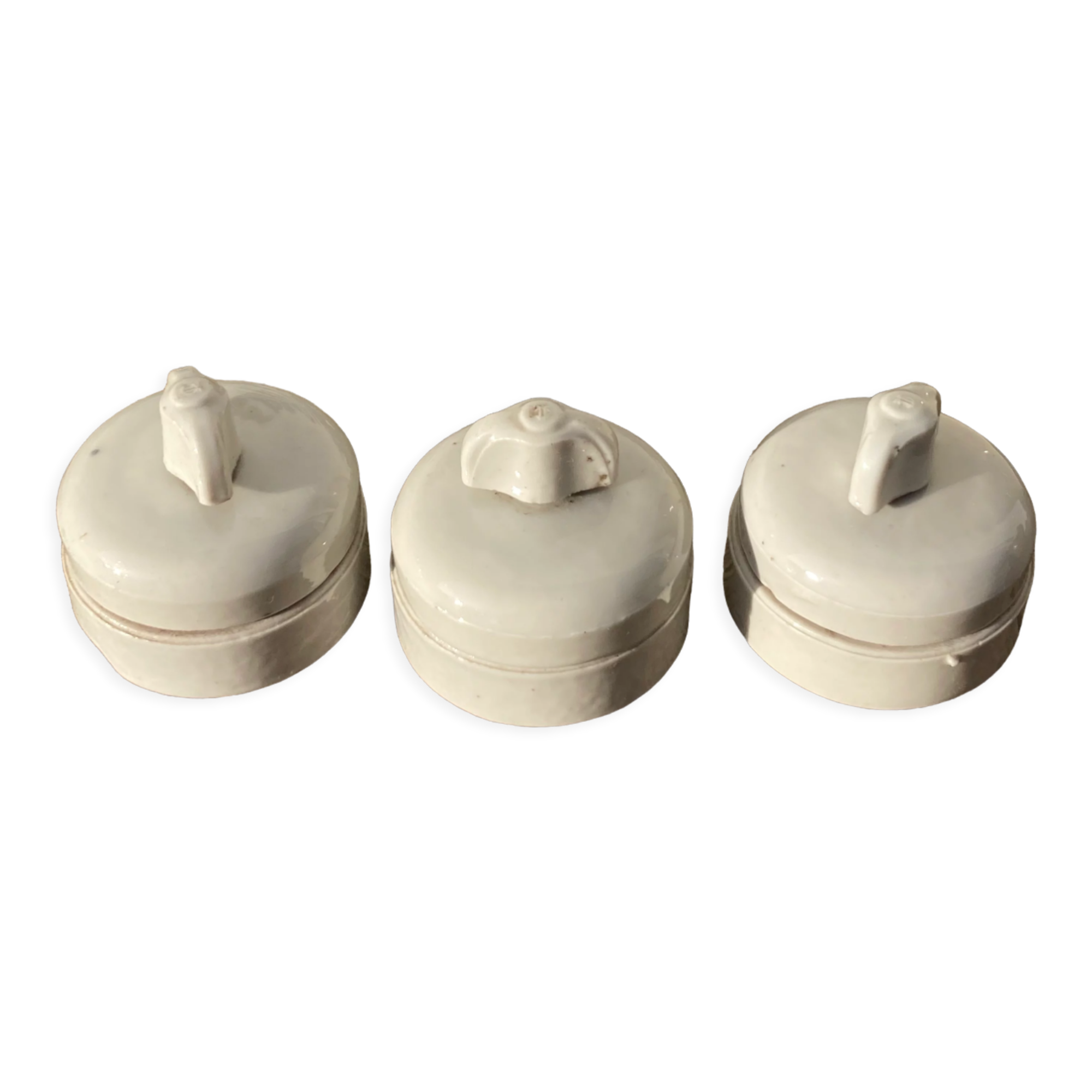 3 electric switches ceramic 20-30s vintage white