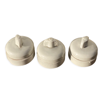 3 electric switches ceramic 20-30s vintage white