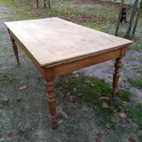 Cherry farm table, turned legs, 2 extensions