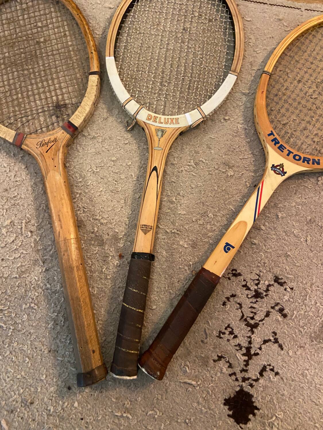 Set of 3 old tennis rackets