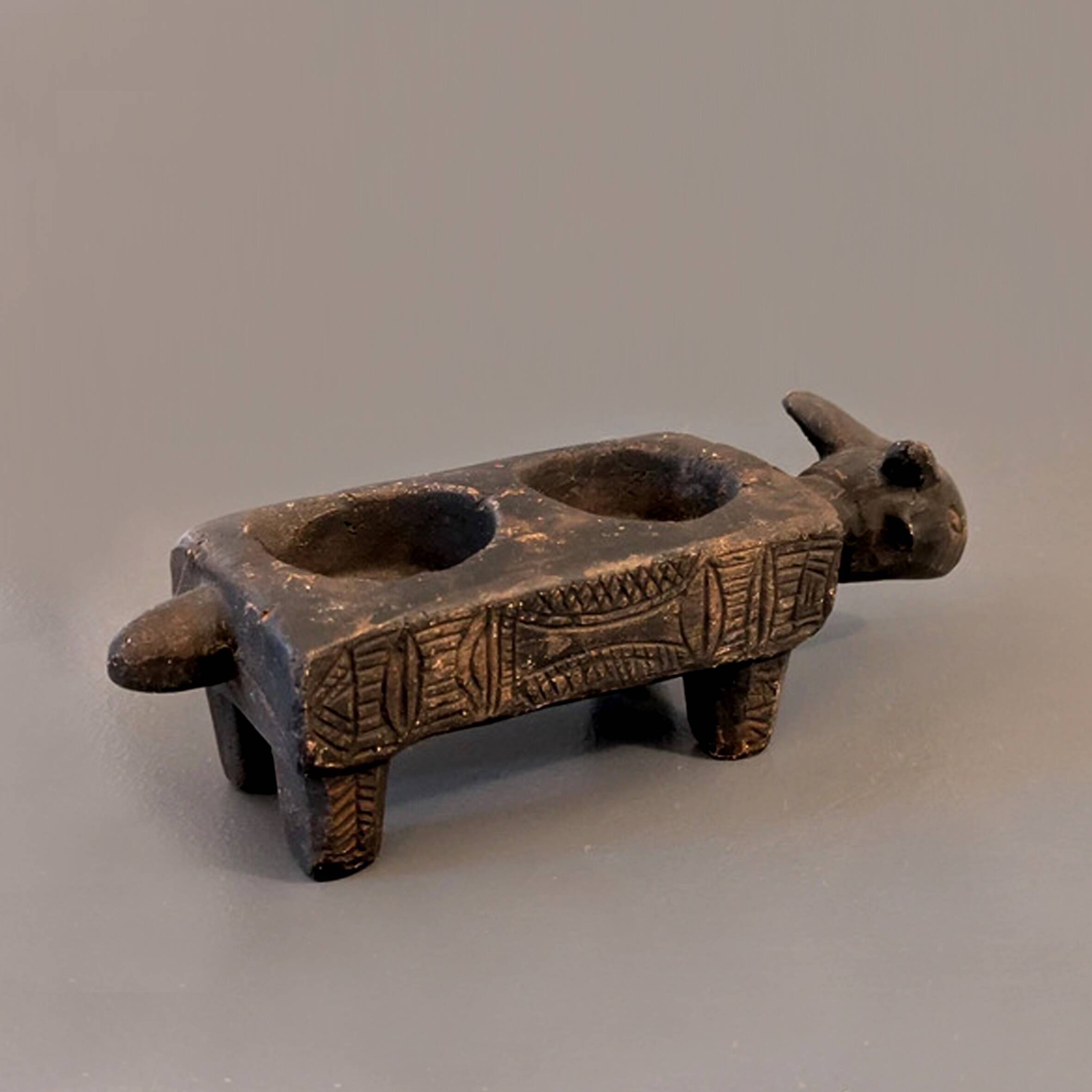 Antique African terracotta candle holder L20cm