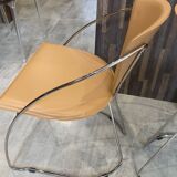 Set of 4 Linda armchairs by Arrben in camel leather with a chrome frame.