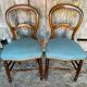 Pair of antique louis philippe chairs wood + blue vintage fabric seat