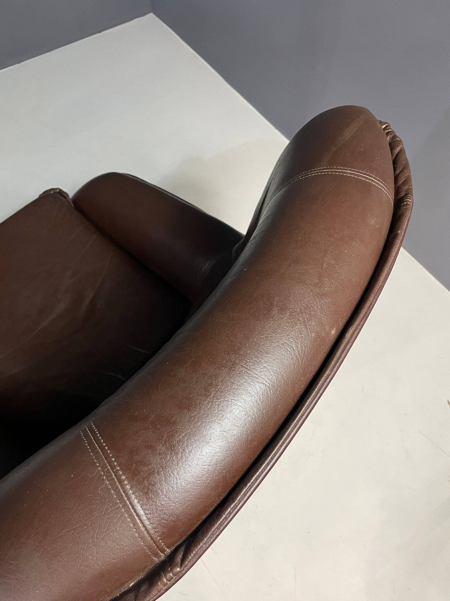 Pair of leather swivel armchairs by PEEM, Finland, 1970s