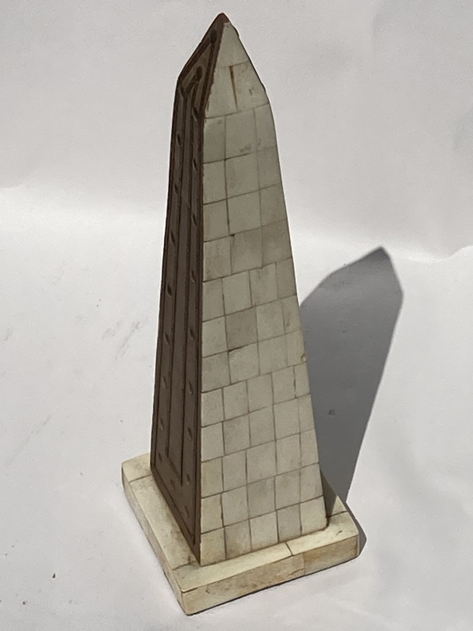 Grand tour bone inlay candle holders, candle sticks and obelisk, ca 1895 France