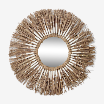 Mirror sun raffia 40 cm - natural and white