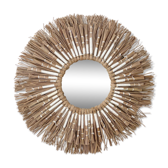 Mirror sun raffia 40 cm - natural and white