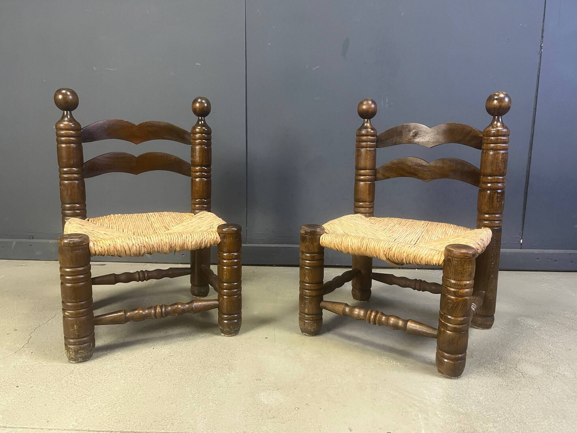 Charles Dudouyt (attr) brutalist children's chairs, set of 2, 1960s
