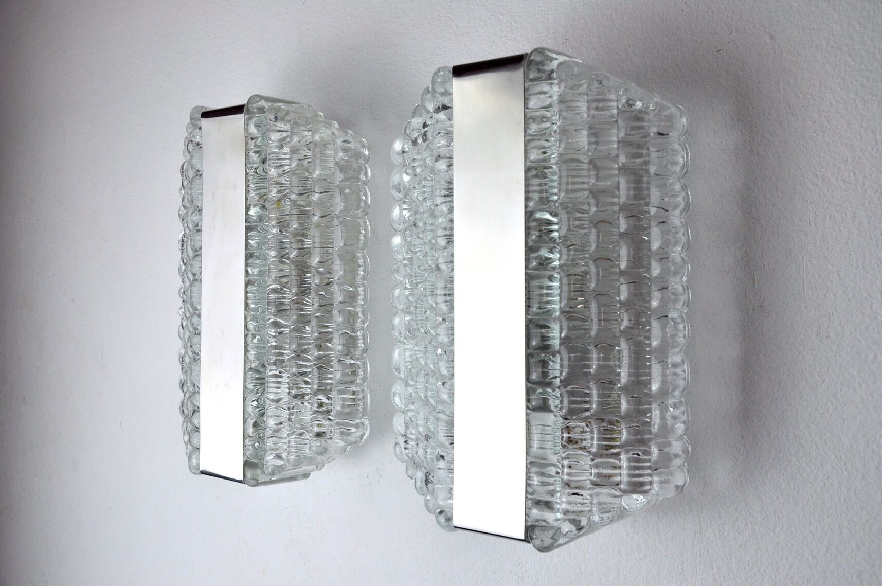 Pair of wall lamps by Kaiser Leuchten, frosted glass, Germany, 1960