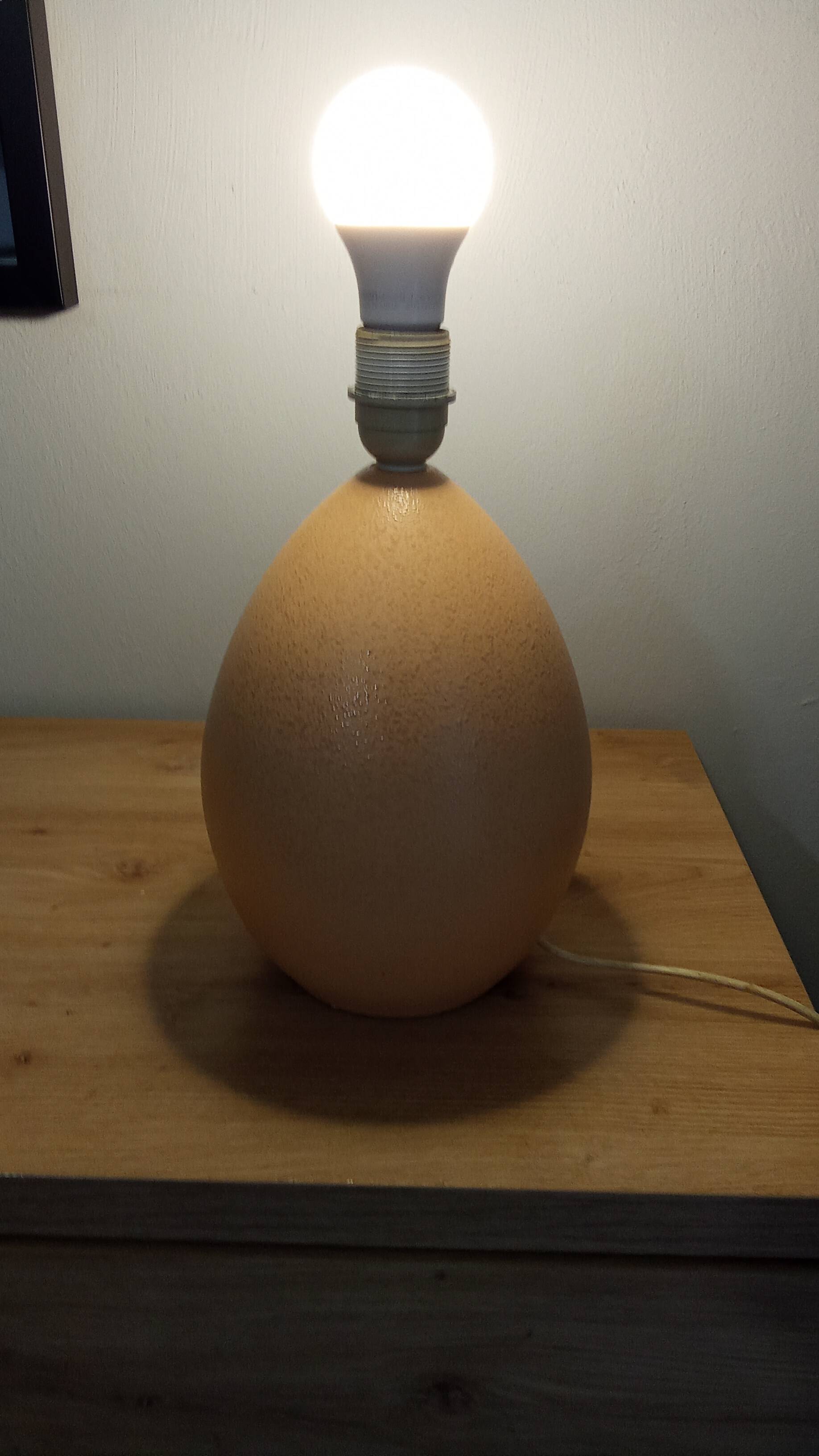 Vintage ostrich egg shaped lamp, Brussels porcelain