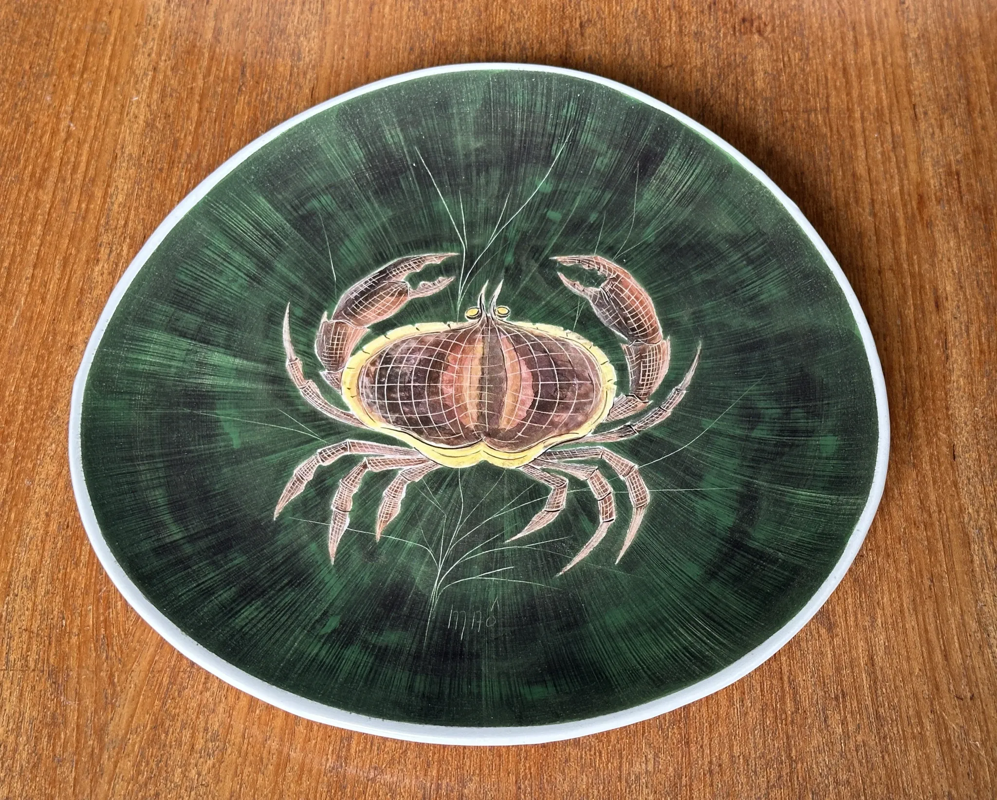 Fish service in glazed earthenware painted by hand signed Le Mao - 1960