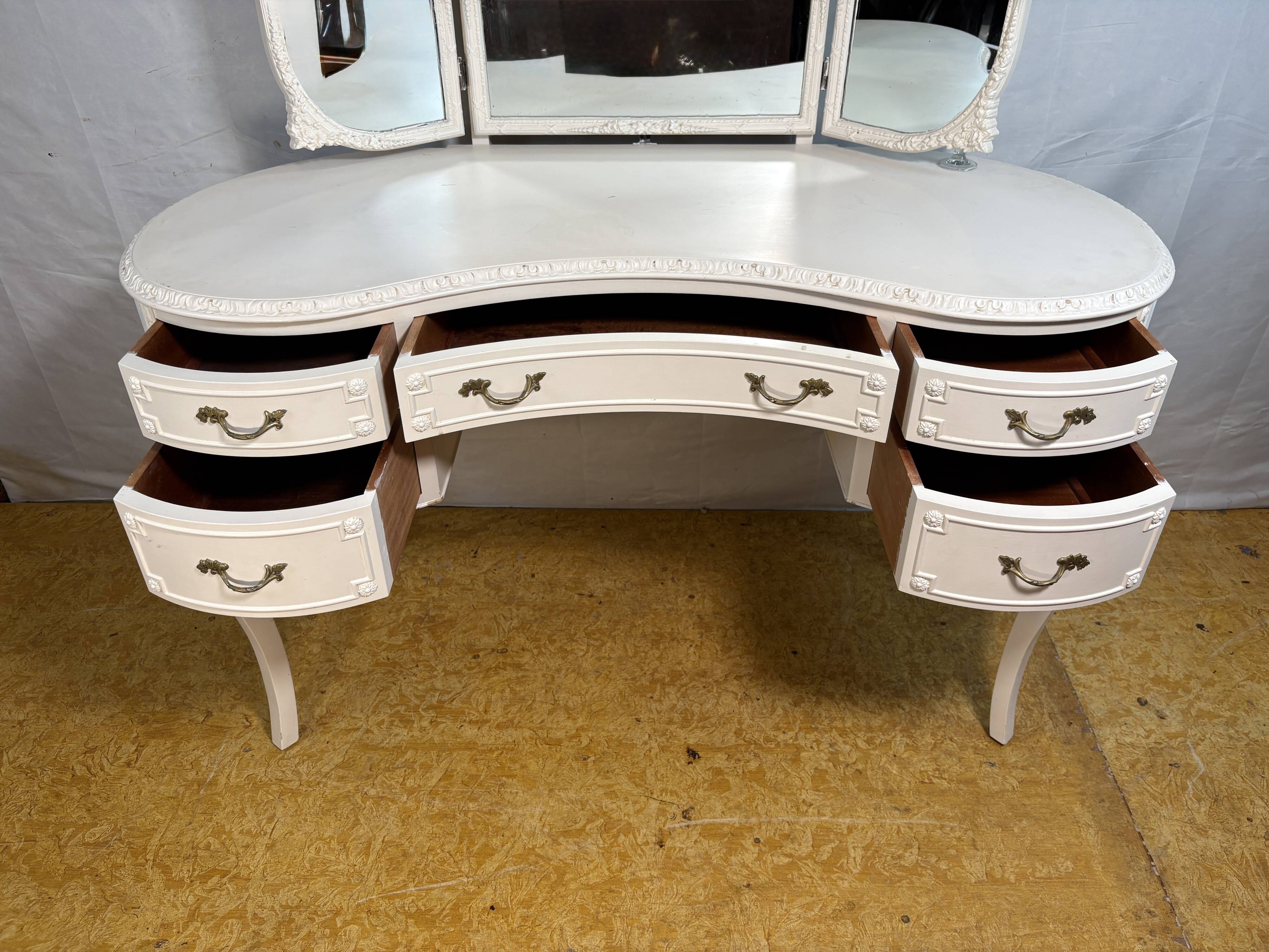 Vintage French Louis XV Style Olympus Dressing Table – Triple Mirror Vanity