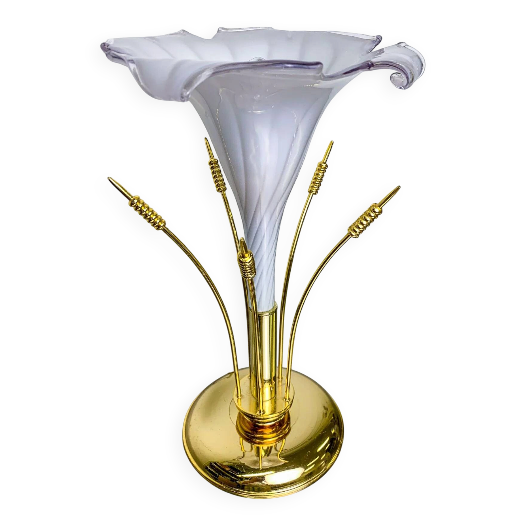 Italian white calla lily flower table lamp, Murano glass, circa 1970
