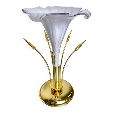 Lampe de table en forme de fleur de calla blanche et verre de Murano, Italie vers 1970