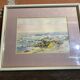Aquarelle Sur Papier JEAN MOREL Vue Bord De Mer + Cadre Bois Blanc Vintage