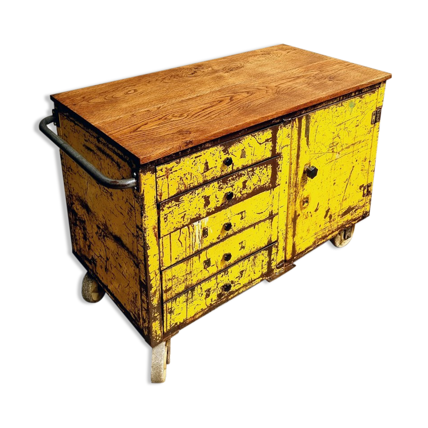 Industrial workbench trolley yellow chest of drawers