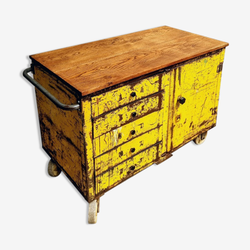 Industrial workbench trolley yellow chest of drawers