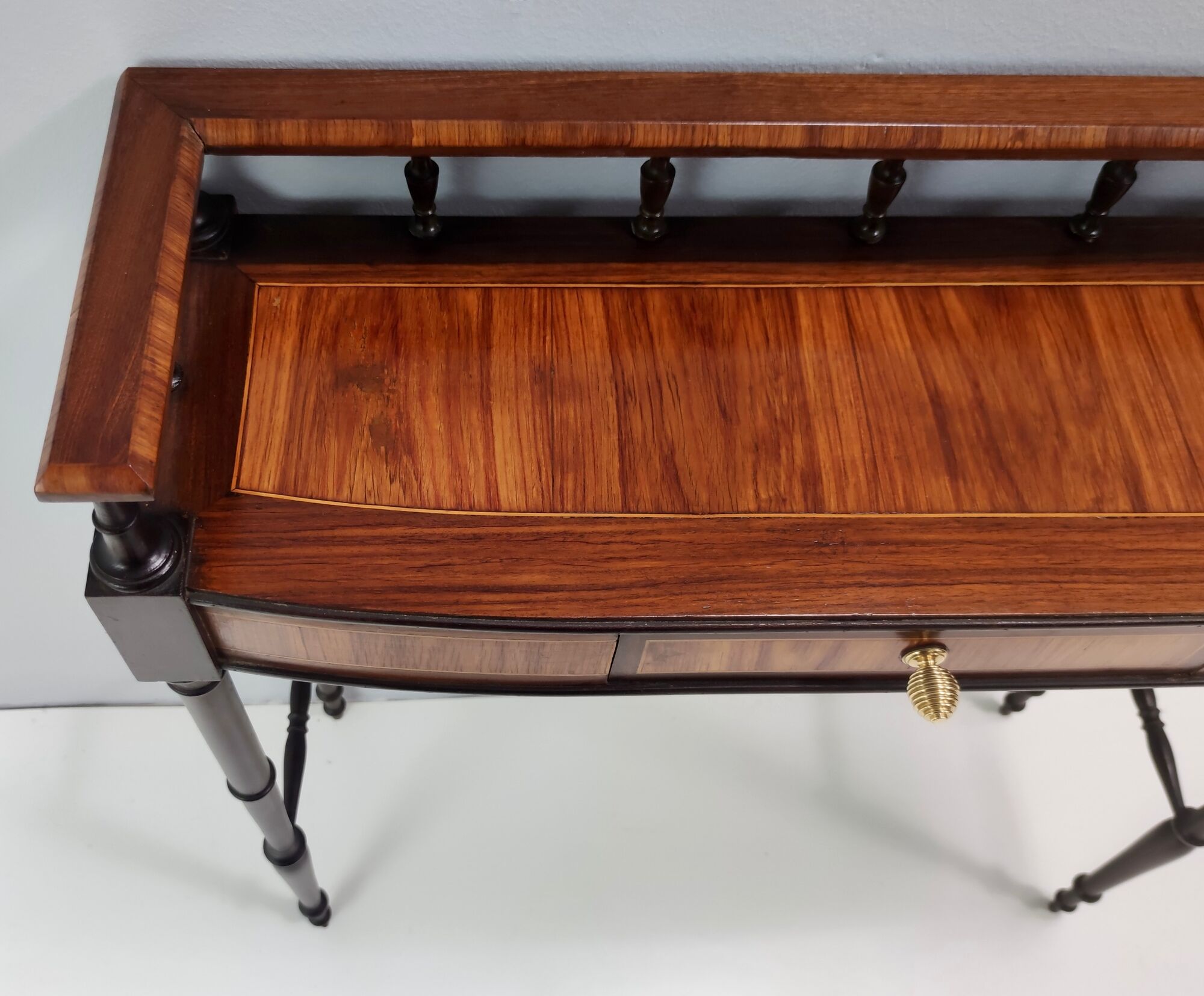 Vintage cherrywood and ebonized beech console table with a drawer, italy