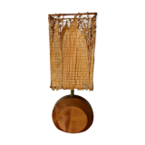 Teak lamp and corn leaf lampshade, circa 1980