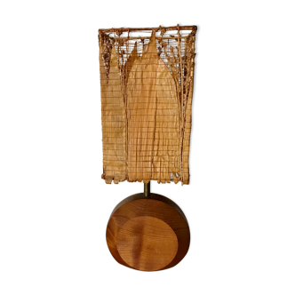 Teak lamp and corn leaf lampshade, circa 1980