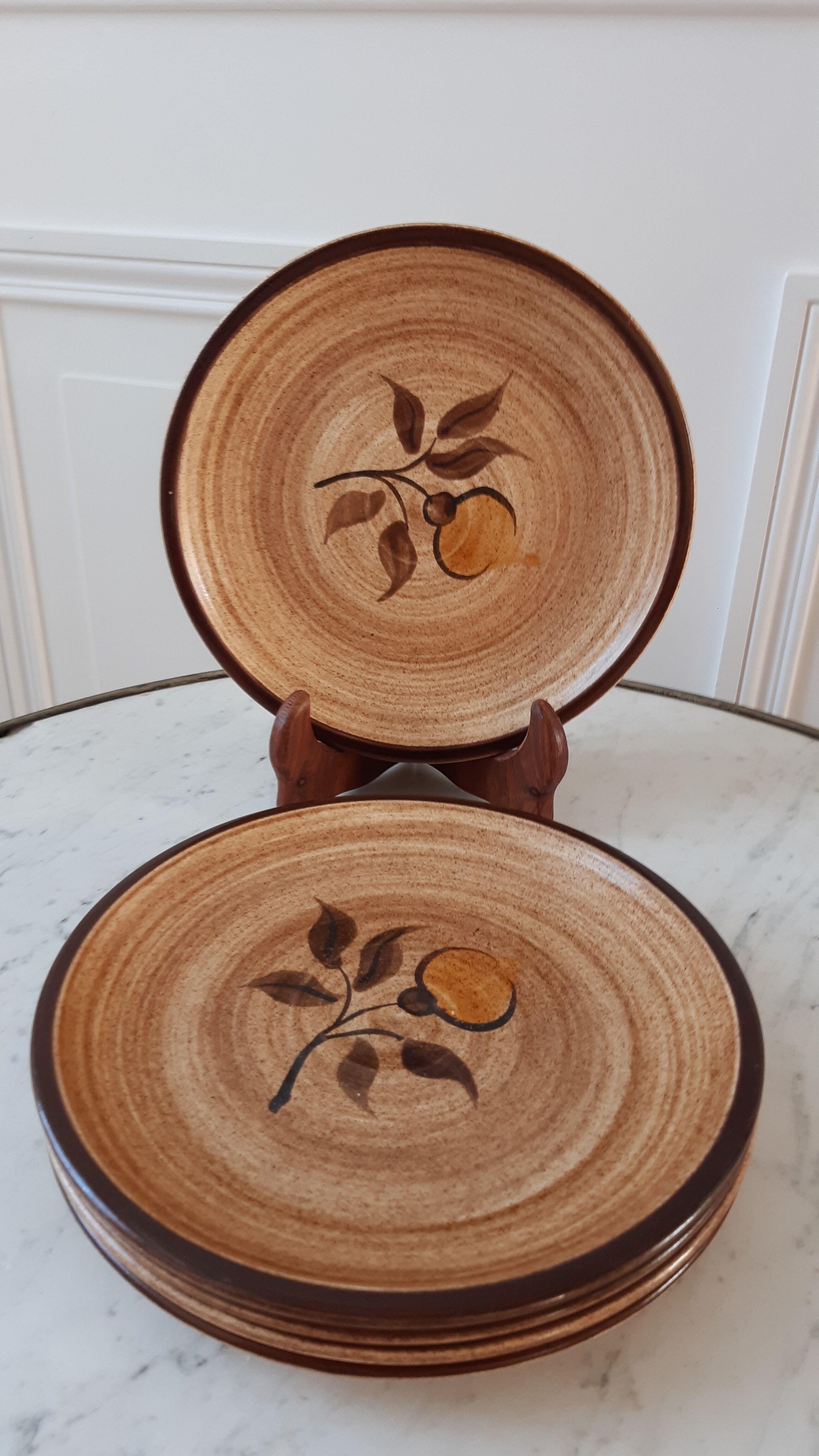 Set of 5 dessert plates in Salins stoneware 70s