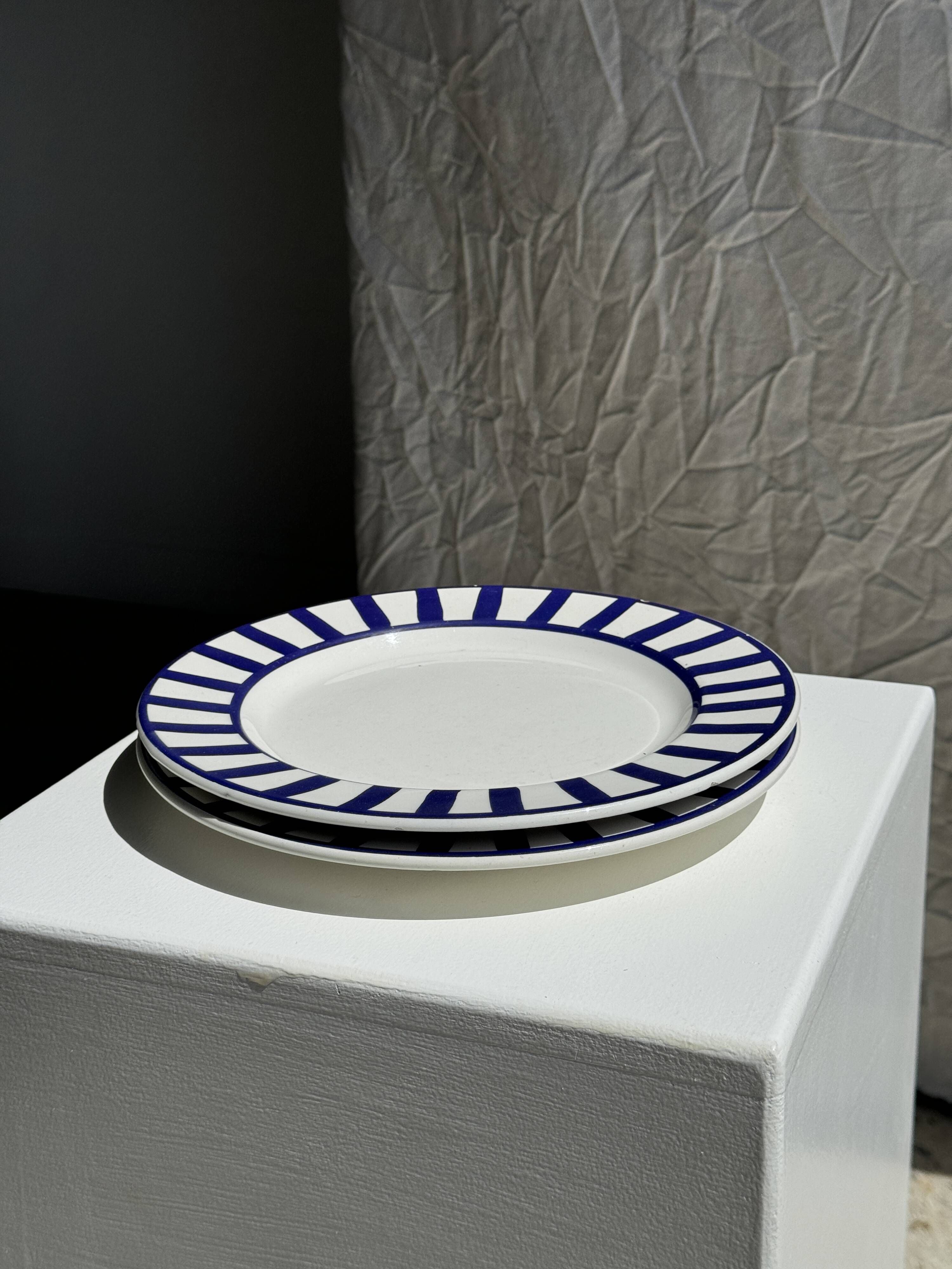 Set of 2 blue striped plates Ceramica Quadrifoglio Italy