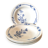 set of 5 Creil et Montereau soup plates, blue flower pattern