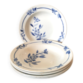 set of 5 Creil et Montereau soup plates, blue flower pattern