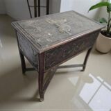 Vintage wooden side table / accent table with copper detail