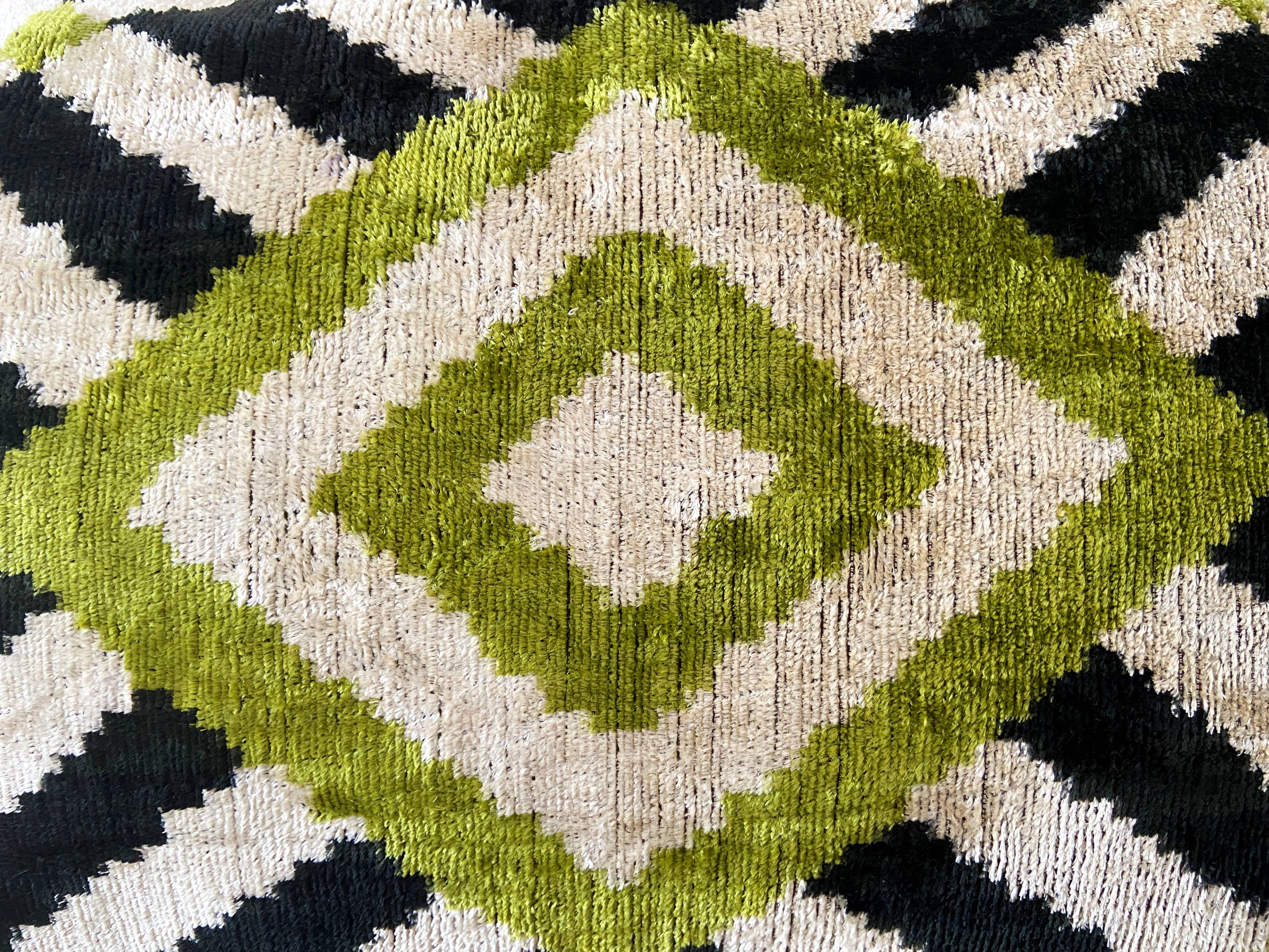 Velvet cushion Ikat green diamonds