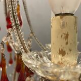 Vintage italian murano glass crystal macaroni beaded chandelier, 1950s